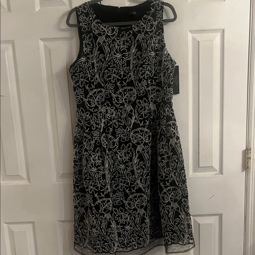 Tahari Black and White Floral Midi Dress